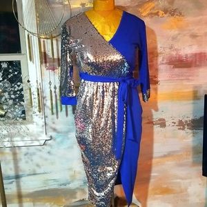 Blue disco dance party dress with sequins. Fits L. Retro dance vibes